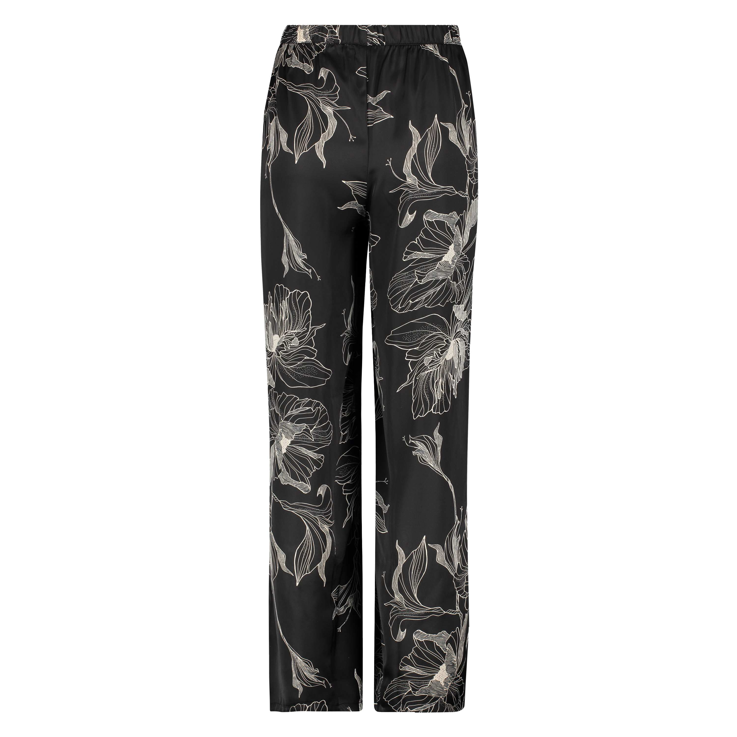 Pantalon Palazzo satin Lotus, Noir, main