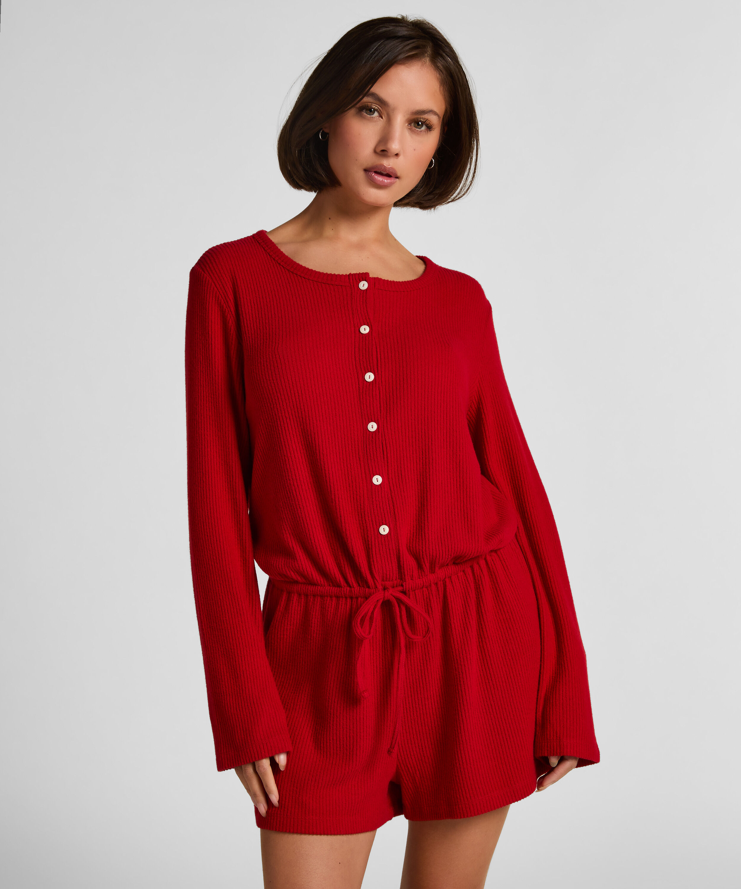 Combinaison de pyjama courte en jersey côtelé, Rouge