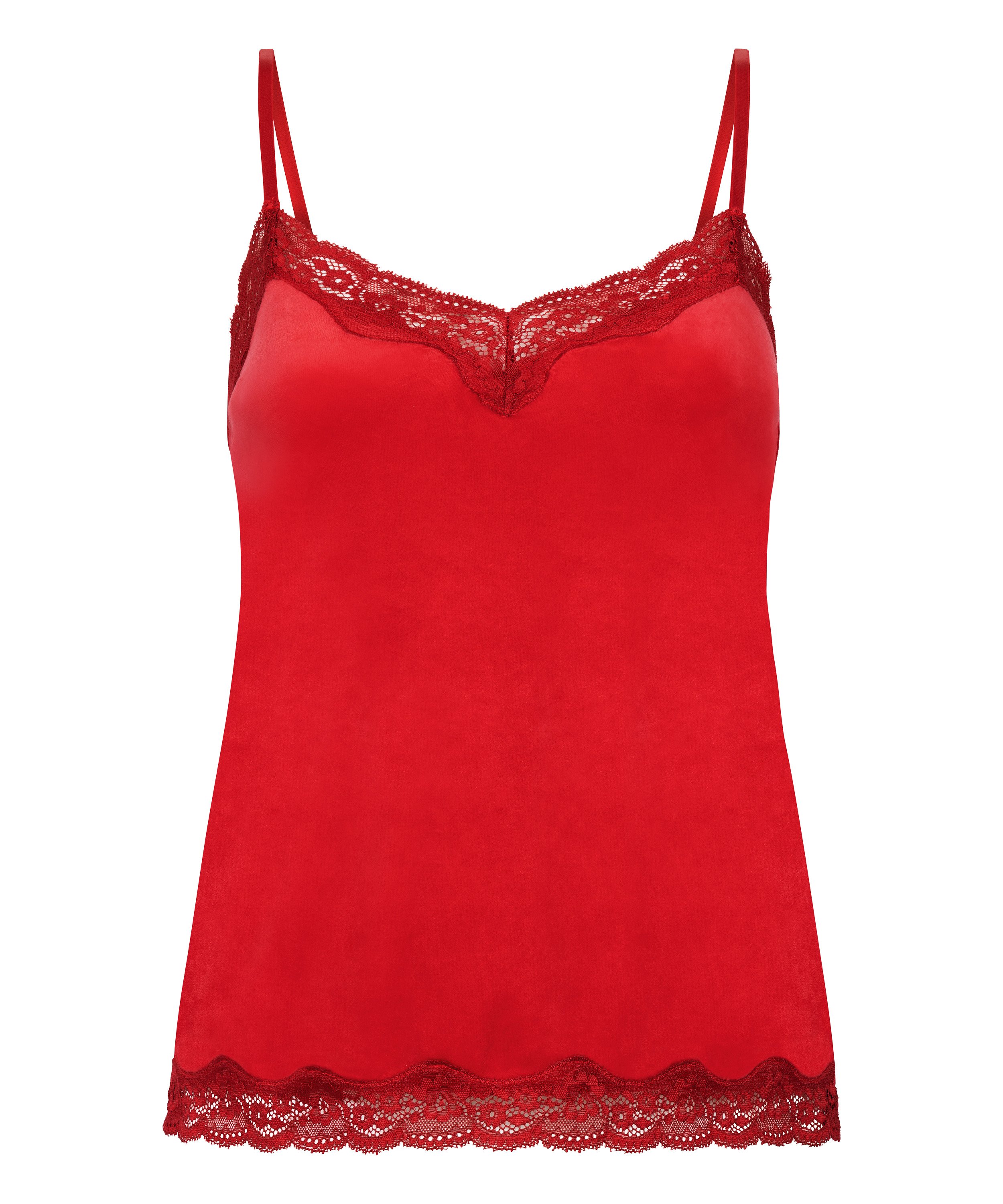 Camisole velours Dentelle, Rouge, main