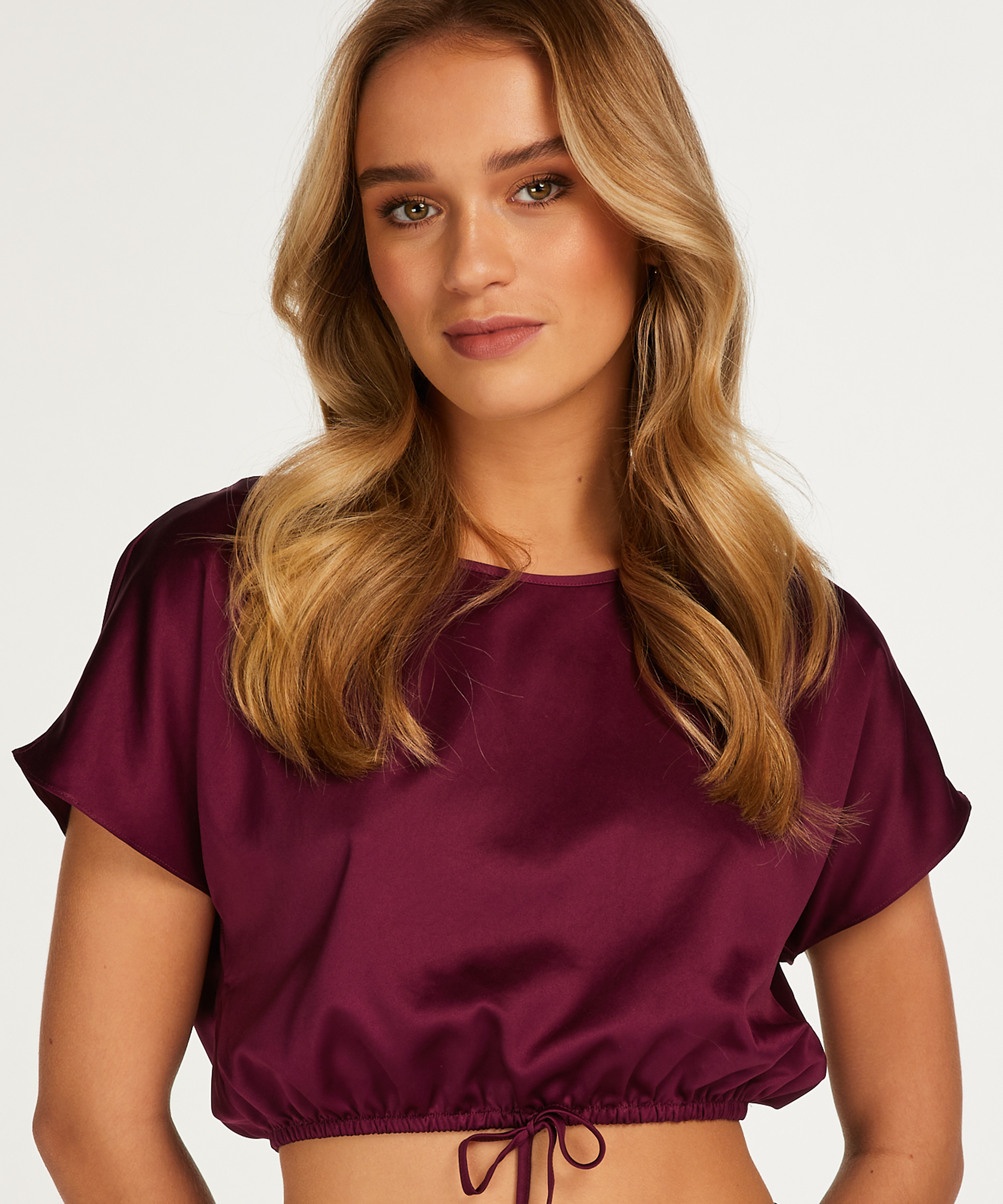 Top court en satin, Violet, main