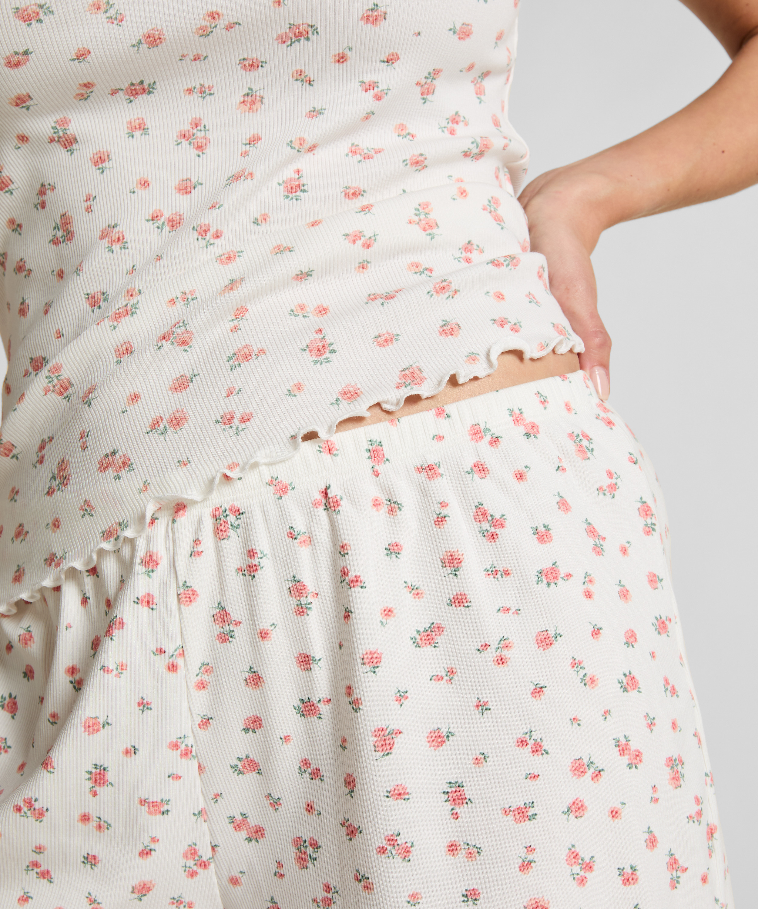 Short de pyjama côtelé, Blanc, main