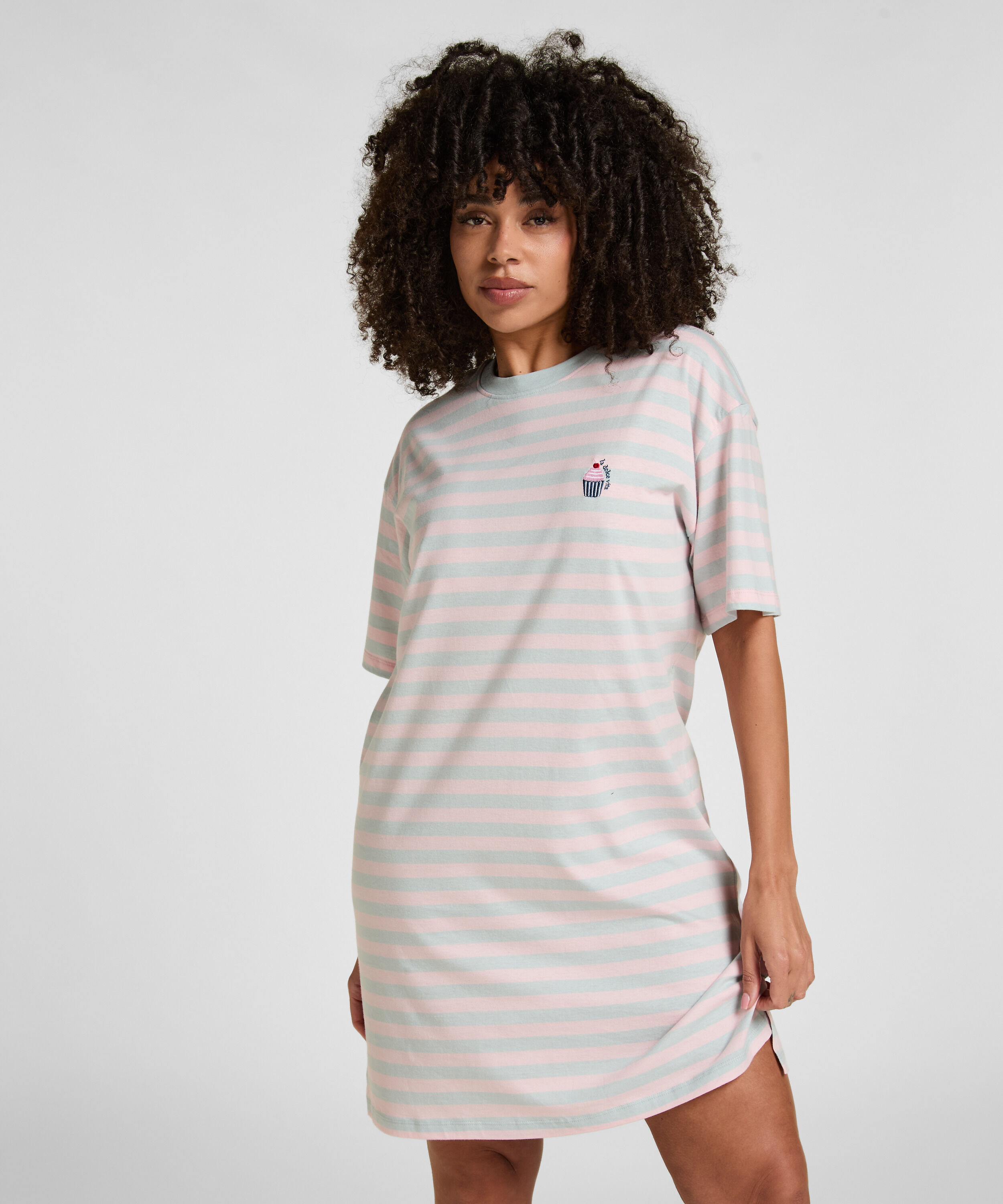 Chemise de nuit à col rond, Bleu