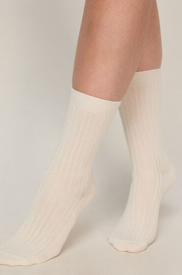 Hunkemöller Cashmere Blend Ribbed Socks Blanc casse