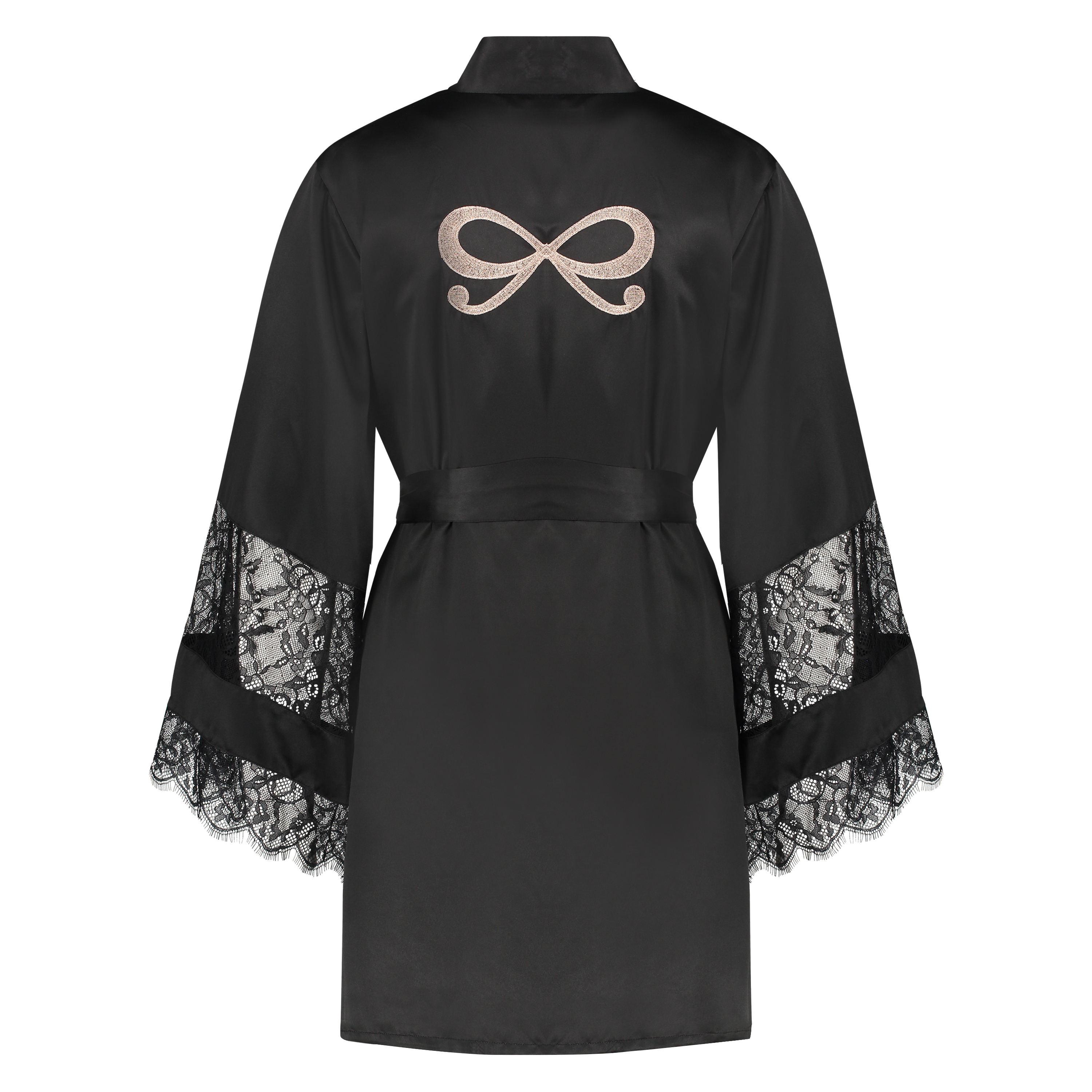 Kimono Satin en dentelle, Noir, main