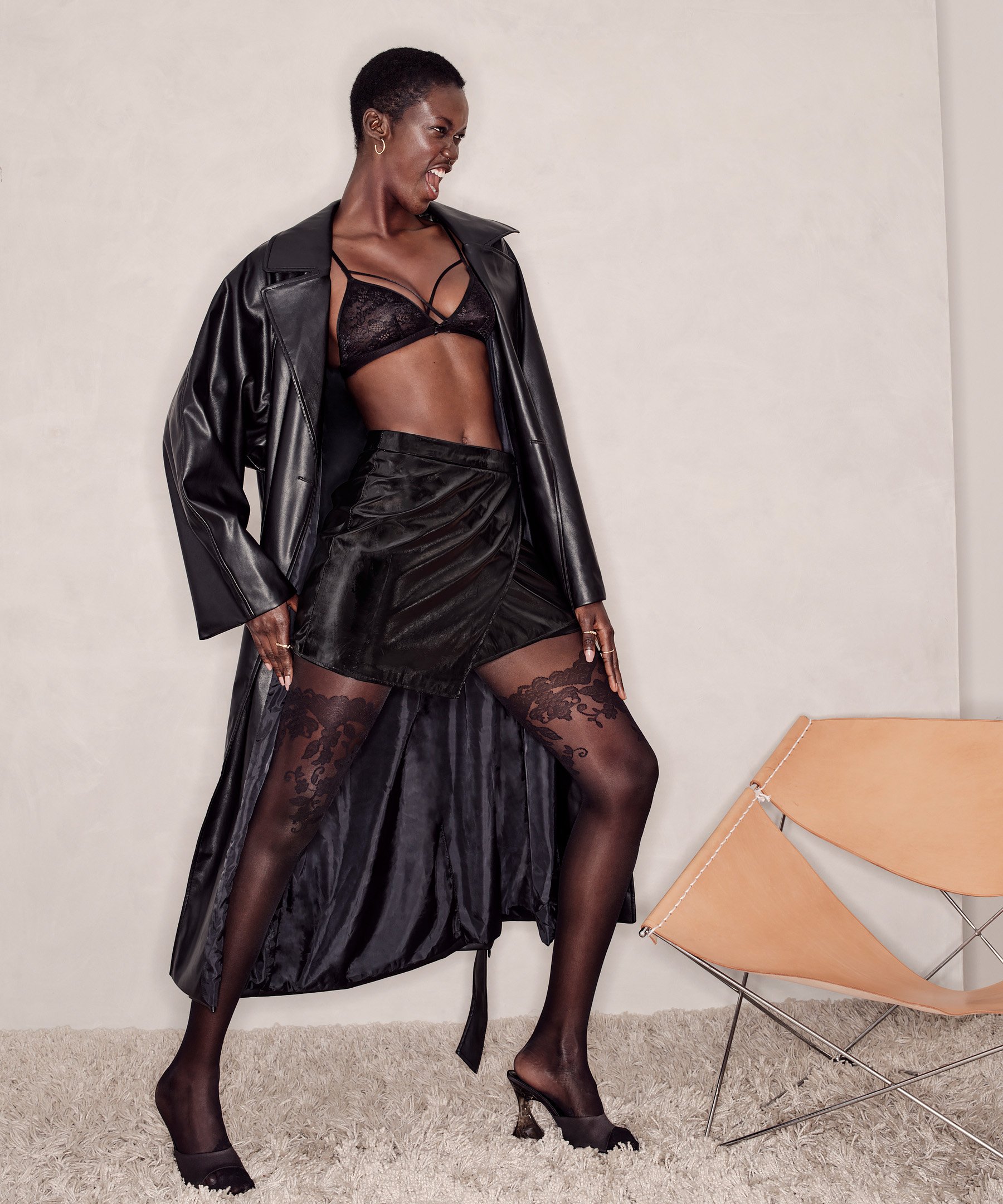 Collants 20 Deniers Floral, Noir, main