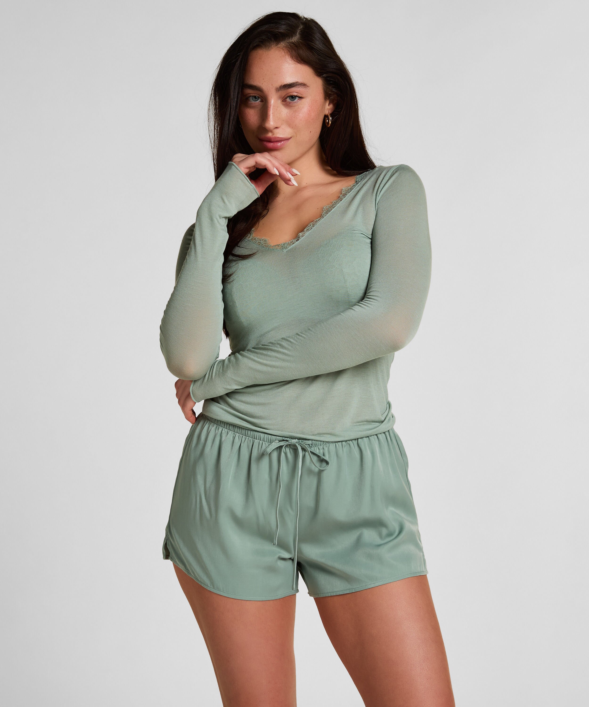 Satin Shorts Ayla, Vert Satin Shorts Ayla, Vert