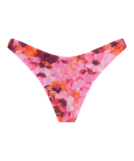 Slip de Bikini Échancrés Floral, Rose