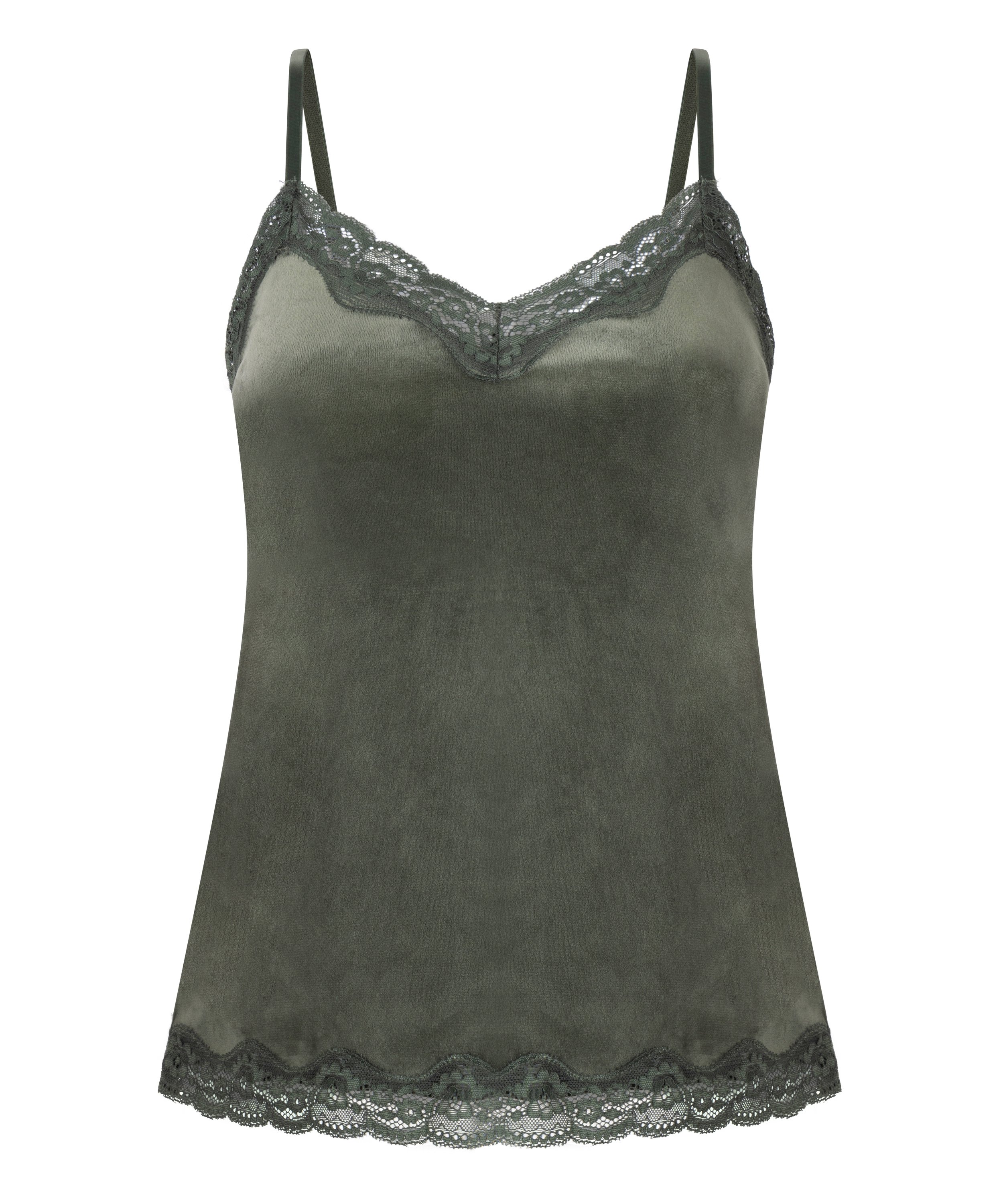 Camisole velours Dentelle, Vert, main