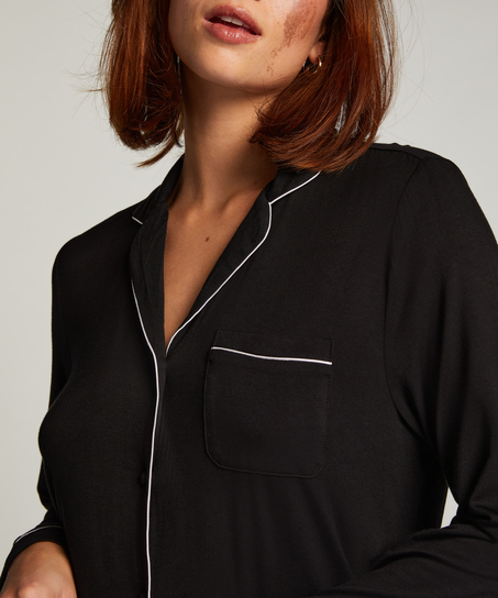 Robe-chemise &agrave; manches longues en jersey Essential, Noir