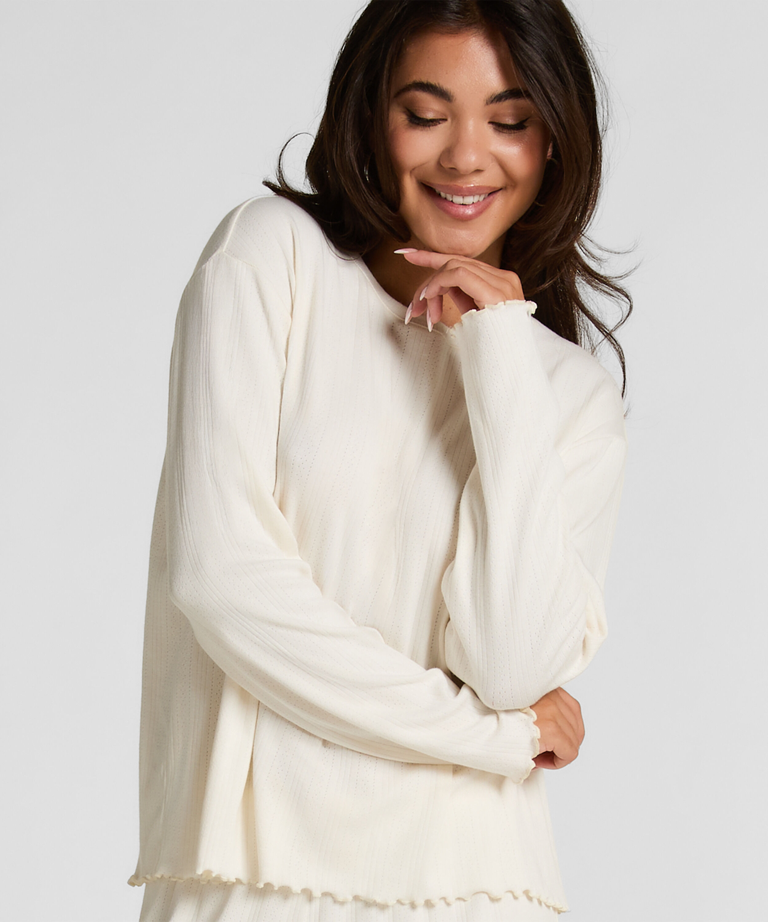 Pyjama Top Loose Pointelle, Blanc Pyjama Top Loose Pointelle, Blanc
