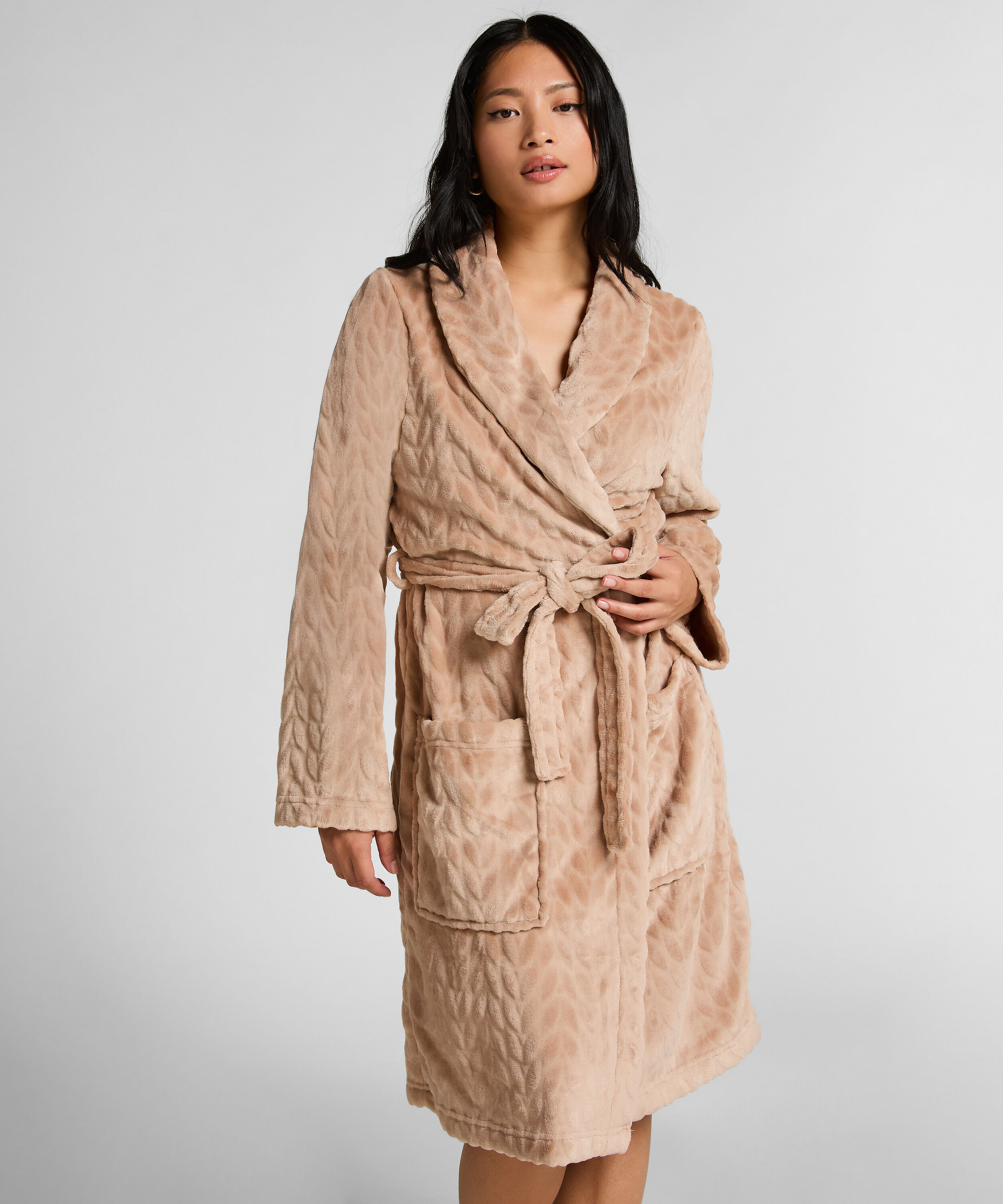 Robe de chambre courte en fleece, Beige Robe de chambre courte en fleece, Beige