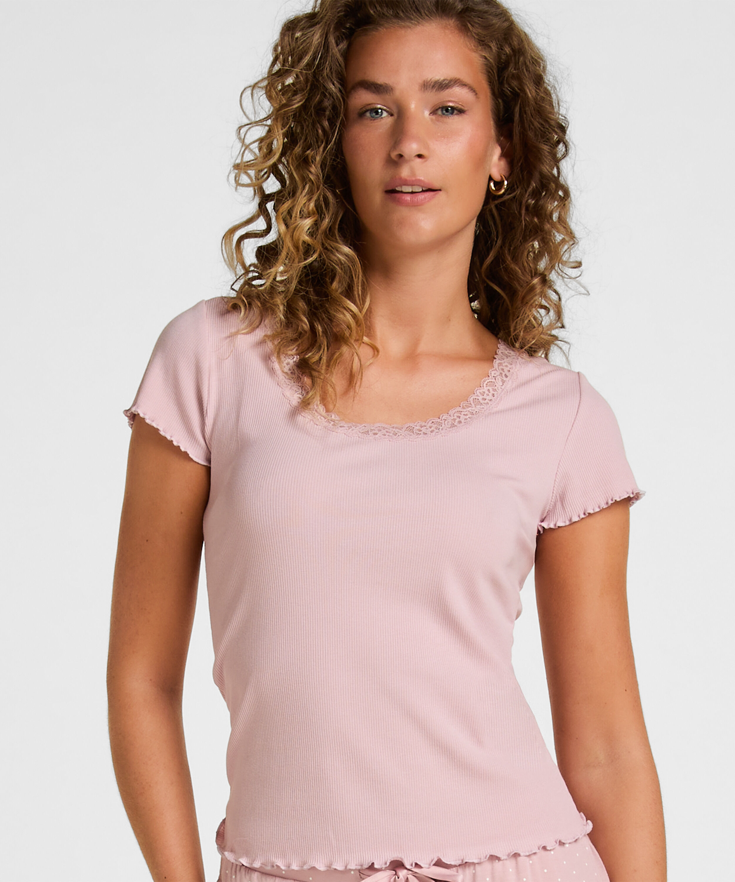Haut de Pyjama Jersey Côtelé, Rose