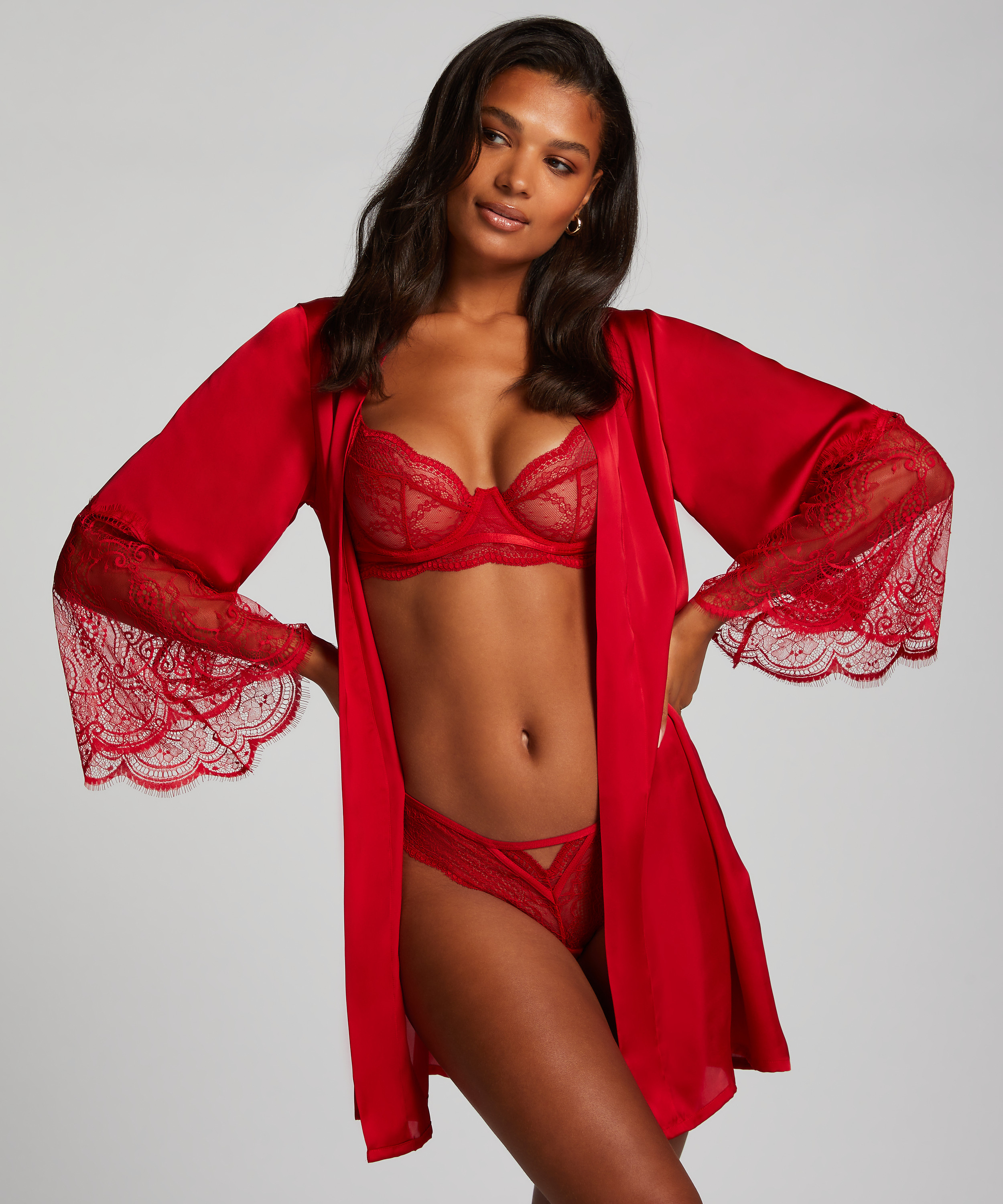 Kimono Satin, Rouge, main