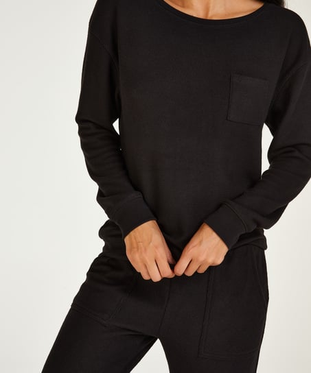 Pyjama Waffle Placket, Noir