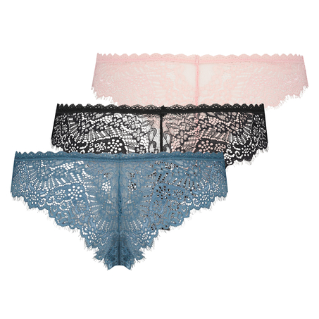3-Pack Brazilians lace, Noir