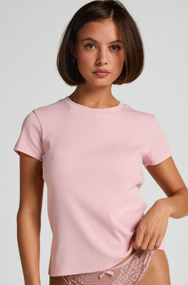 Hunkemöller Haut de pyjama manches courtes rib crew neck Rose