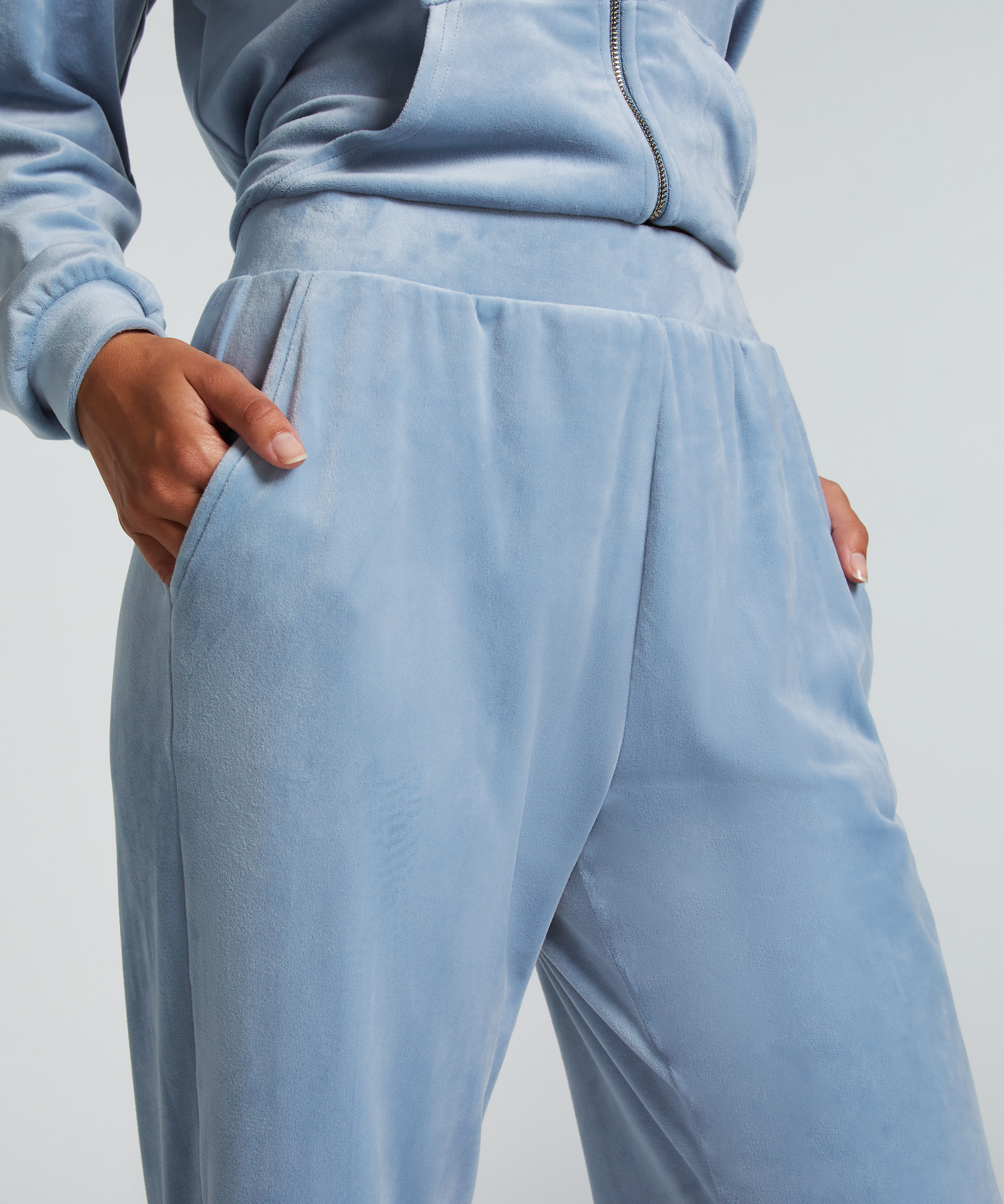 Pantalon de pyjama velours, Bleu, main