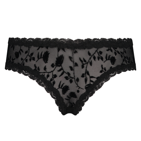 Slip br&eacute;silien en forme de V en maille, Noir