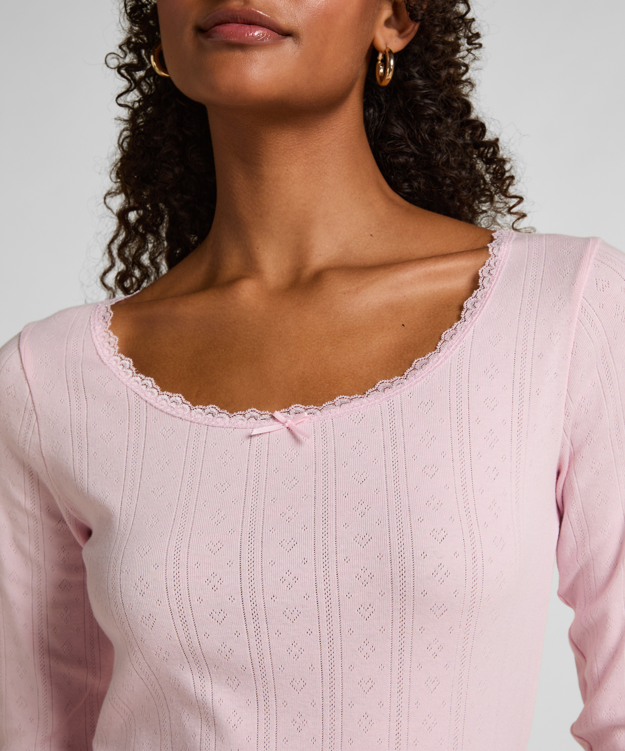 Haut de pyjama Pointelle, Rose, main