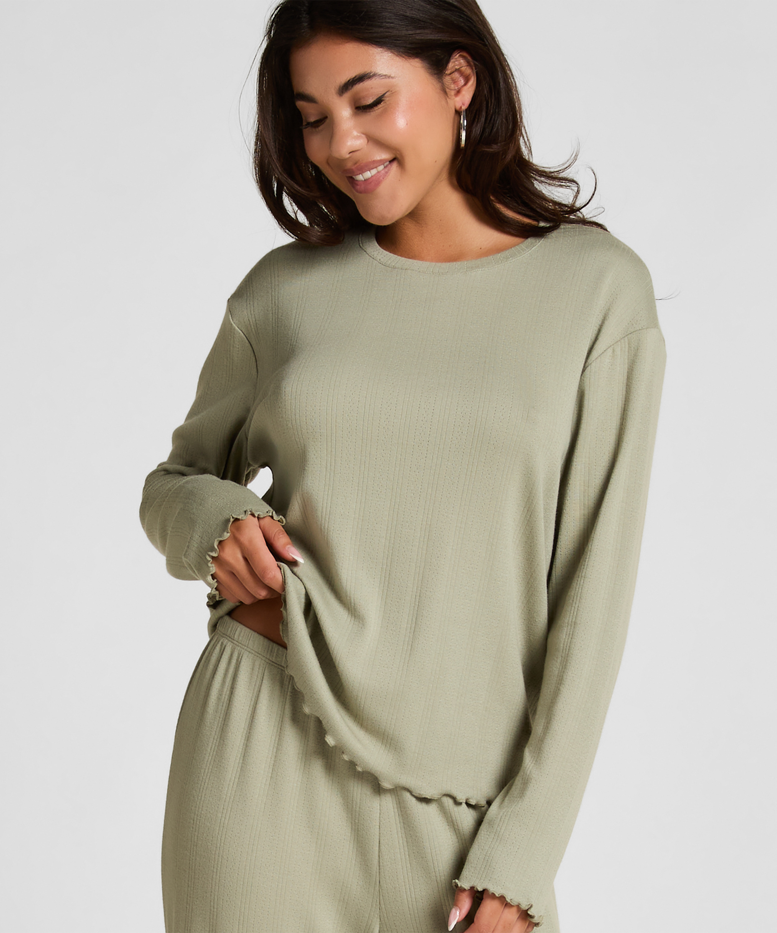 Pyjama Top Loose Pointelle, Vert, main