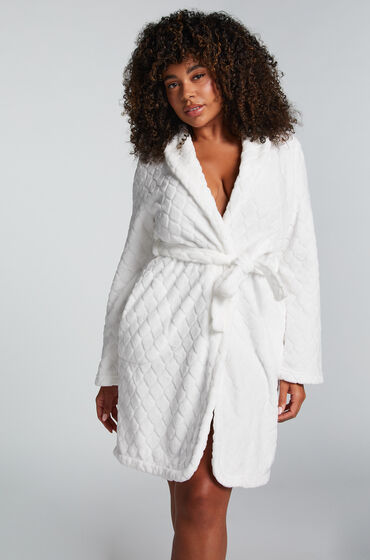 Hunkemöller Peignoir court côtelé en polaire Blanc