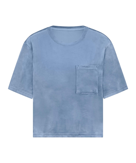 Top Velours Pocket, Bleu