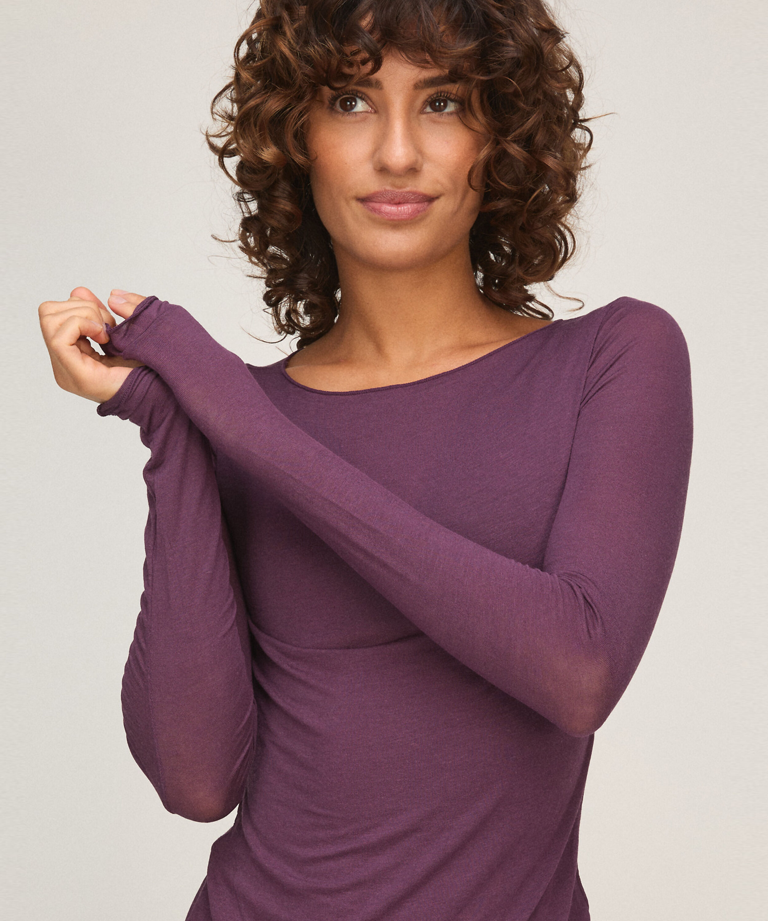 Haut avec cachemire à col bateau super soft, Violet