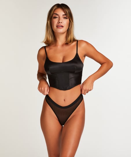 Top corset en Satin, Noir