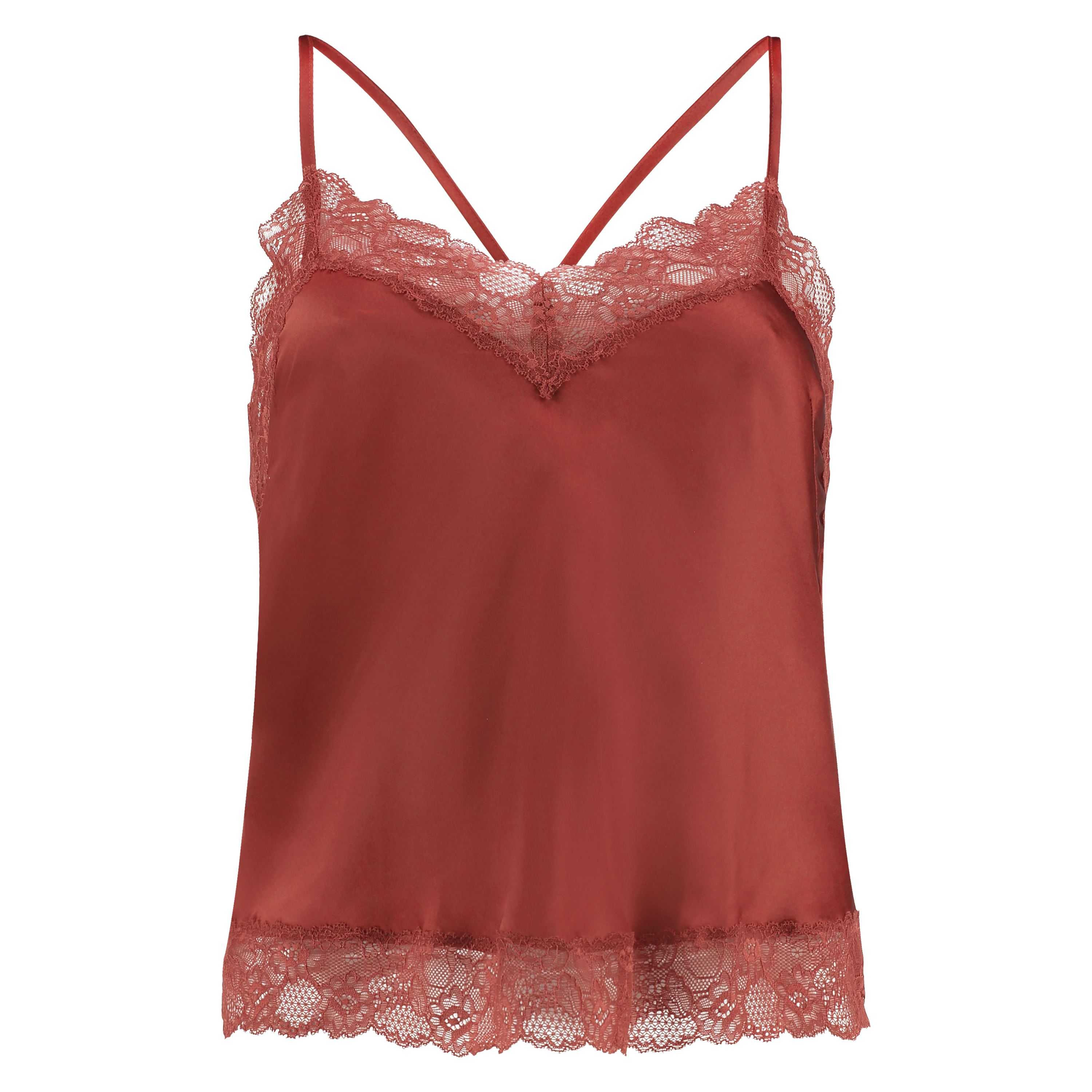 Haut de camisole Satin Dentelle, Rouge, main