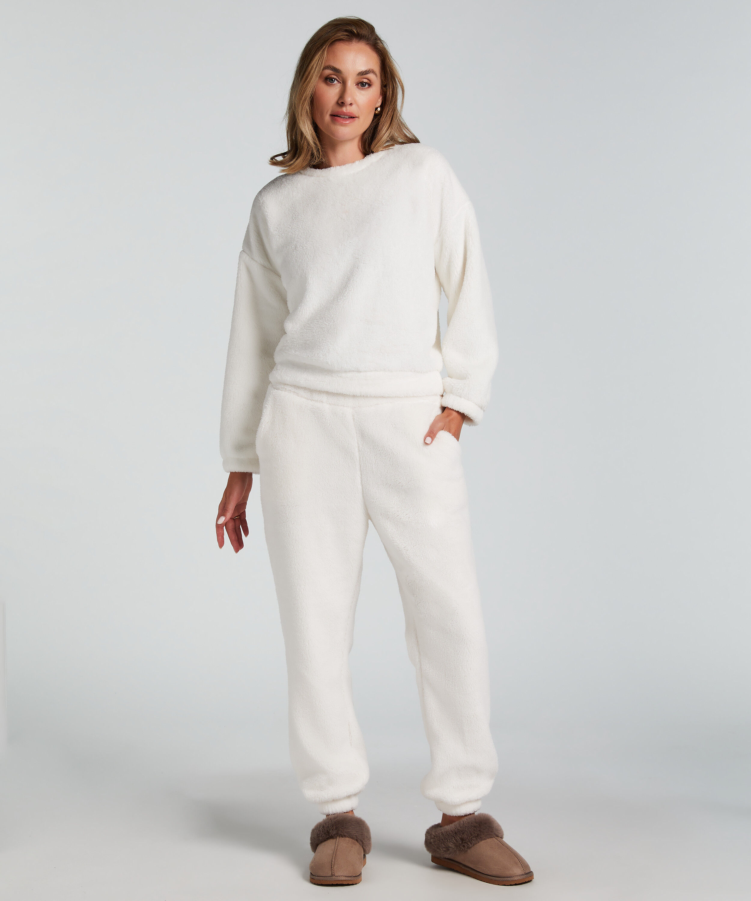 Pantalon de jogging polaire Snuggle, Blanc Pantalon de jogging polaire Snuggle, Blanc
