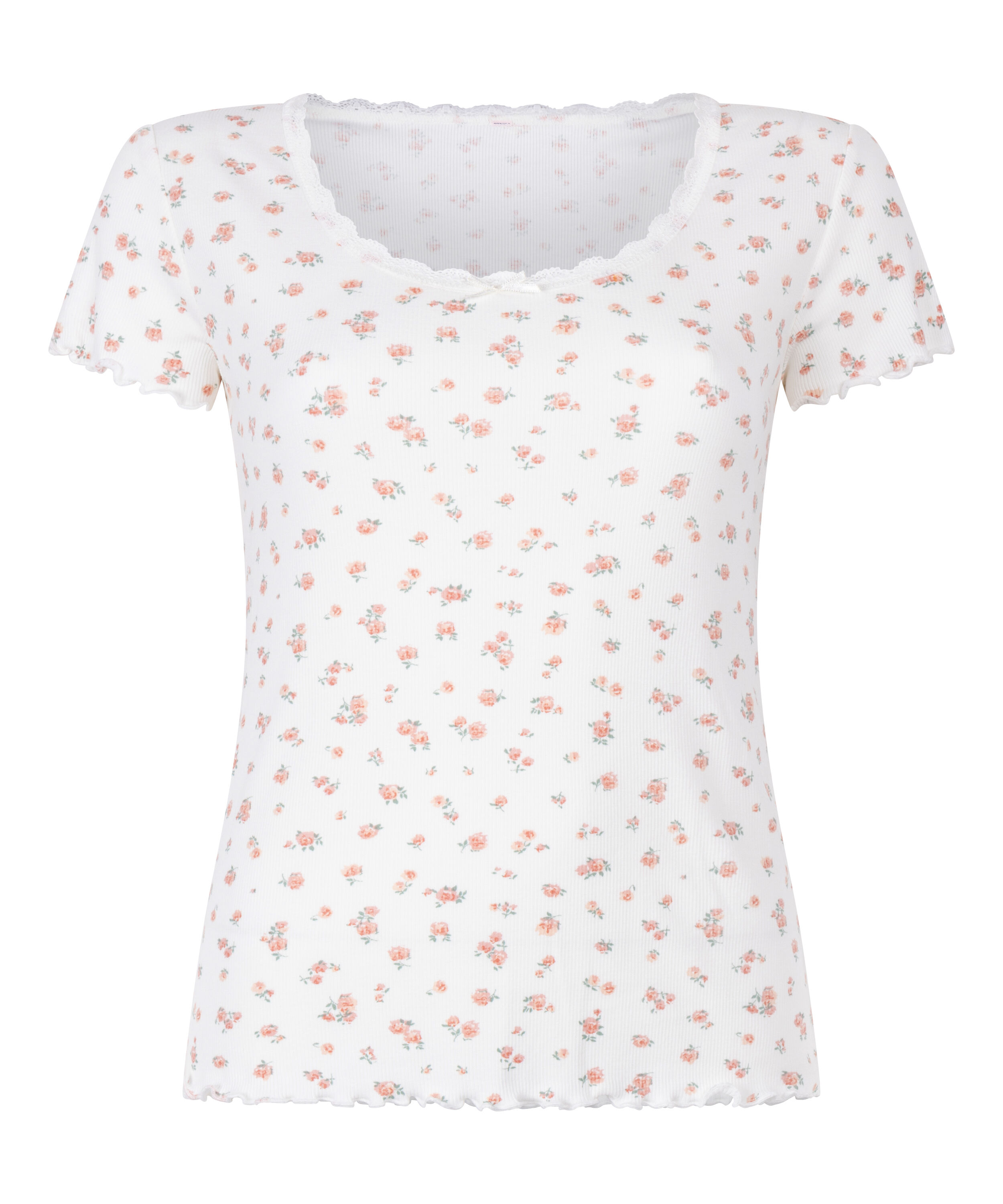 Haut &agrave; manches courtes en dentelle c&ocirc;tel&eacute;e, Blanc