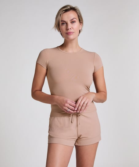 Short en jersey côtelé Essential, Beige