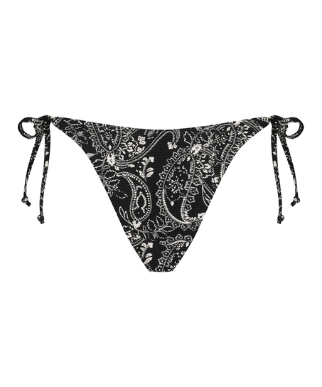 Bas de bikini brésilien tanga Paisley, Noir
