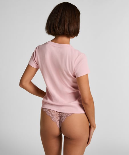 Haut de pyjama manches courtes rib crew neck, Rose