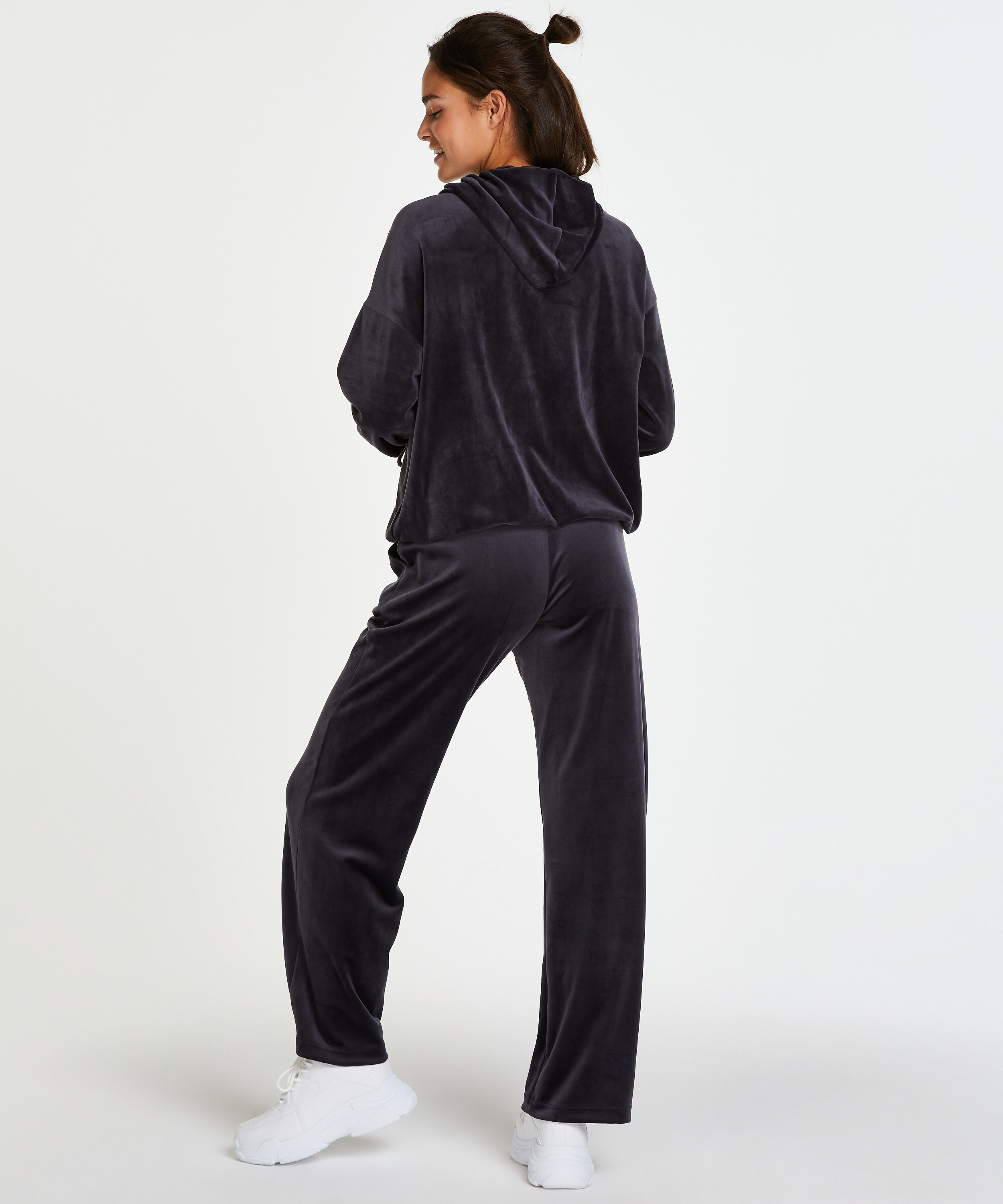 Hoodie en velours, Gris, main