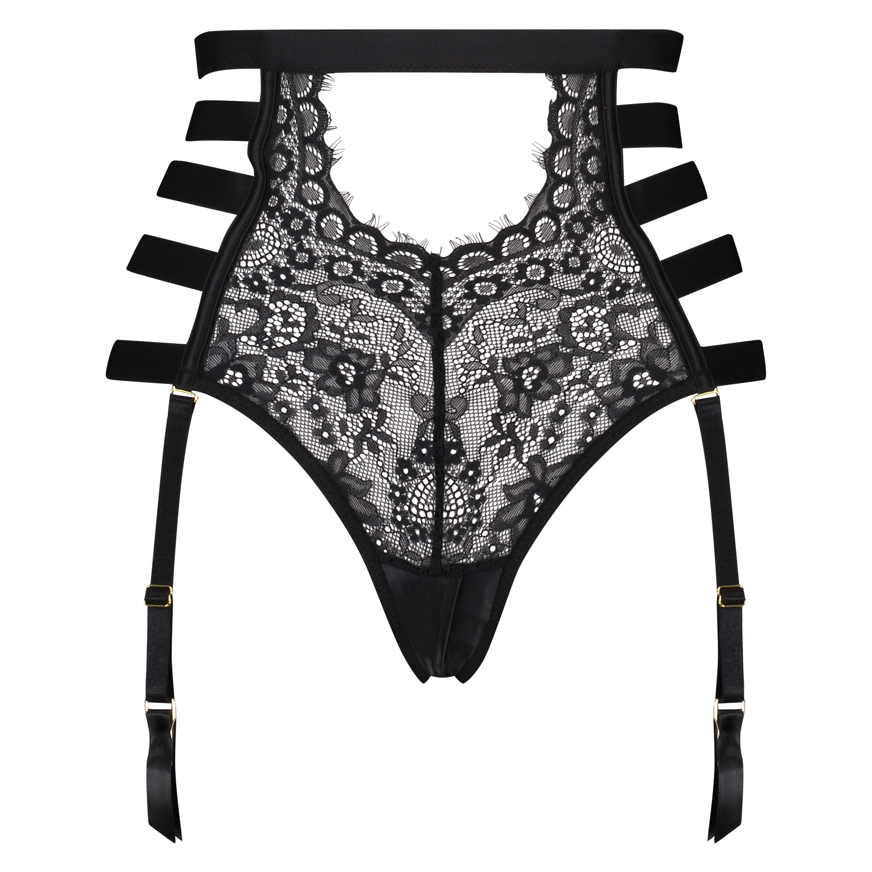 Slip brésilien ouvert taille haute Honey, Noir, main