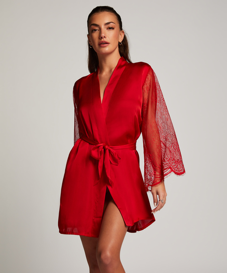 Kimono en dentelle satinée, Rouge