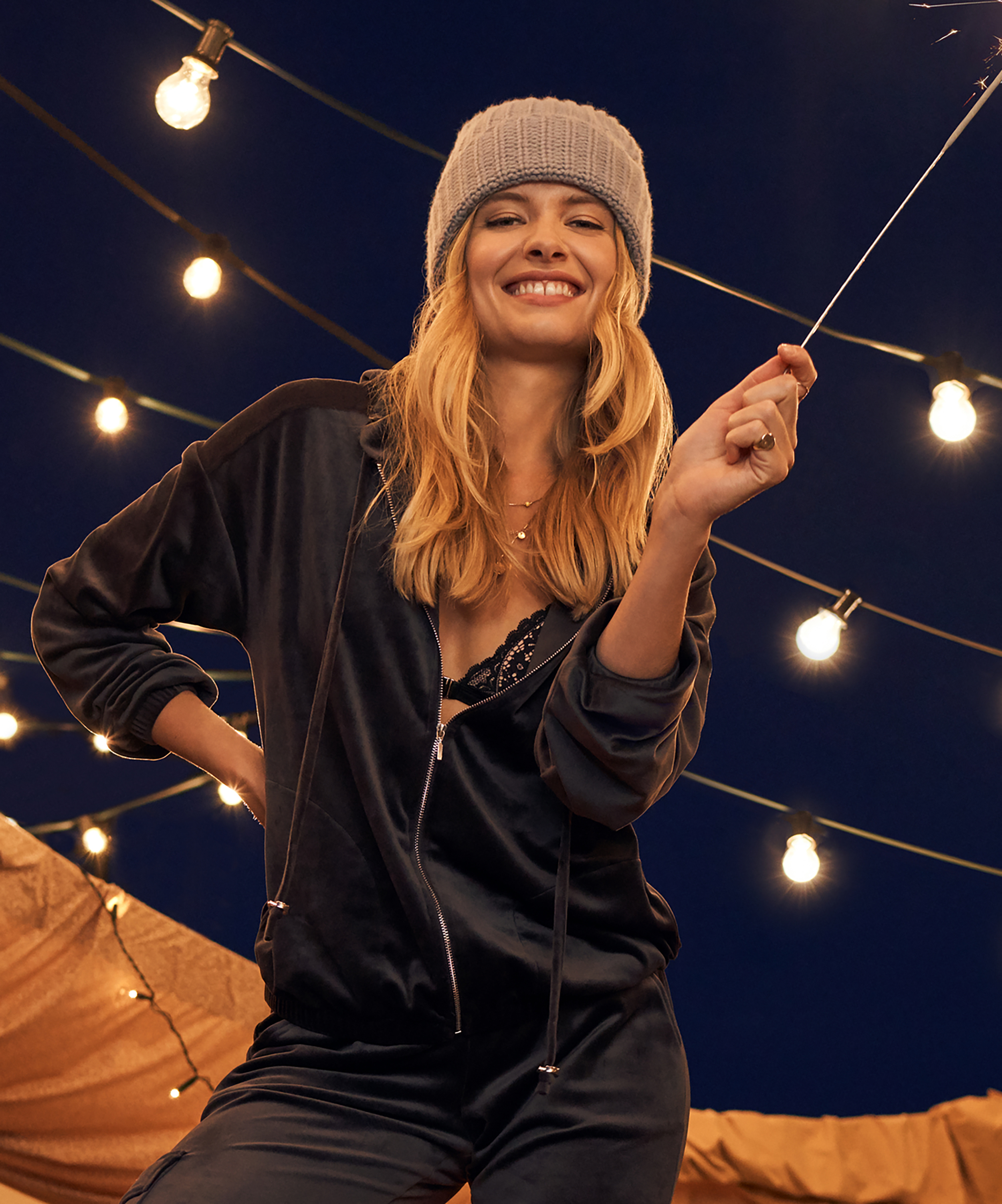 Hoodie en velours, Gris, main