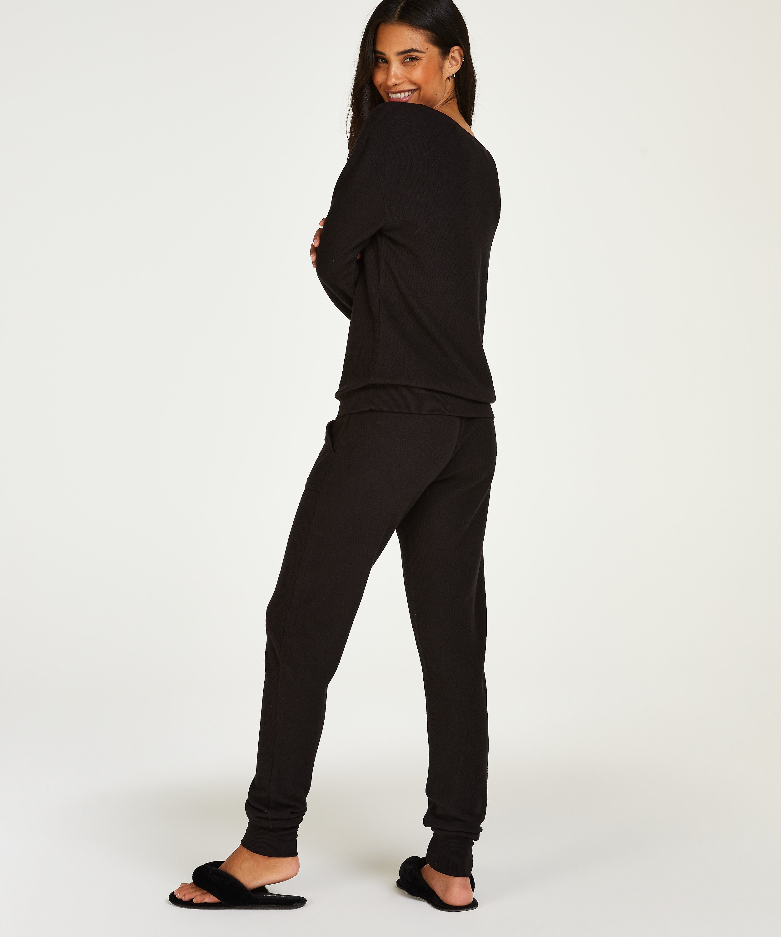 Pyjama Waffle Placket, Noir, main