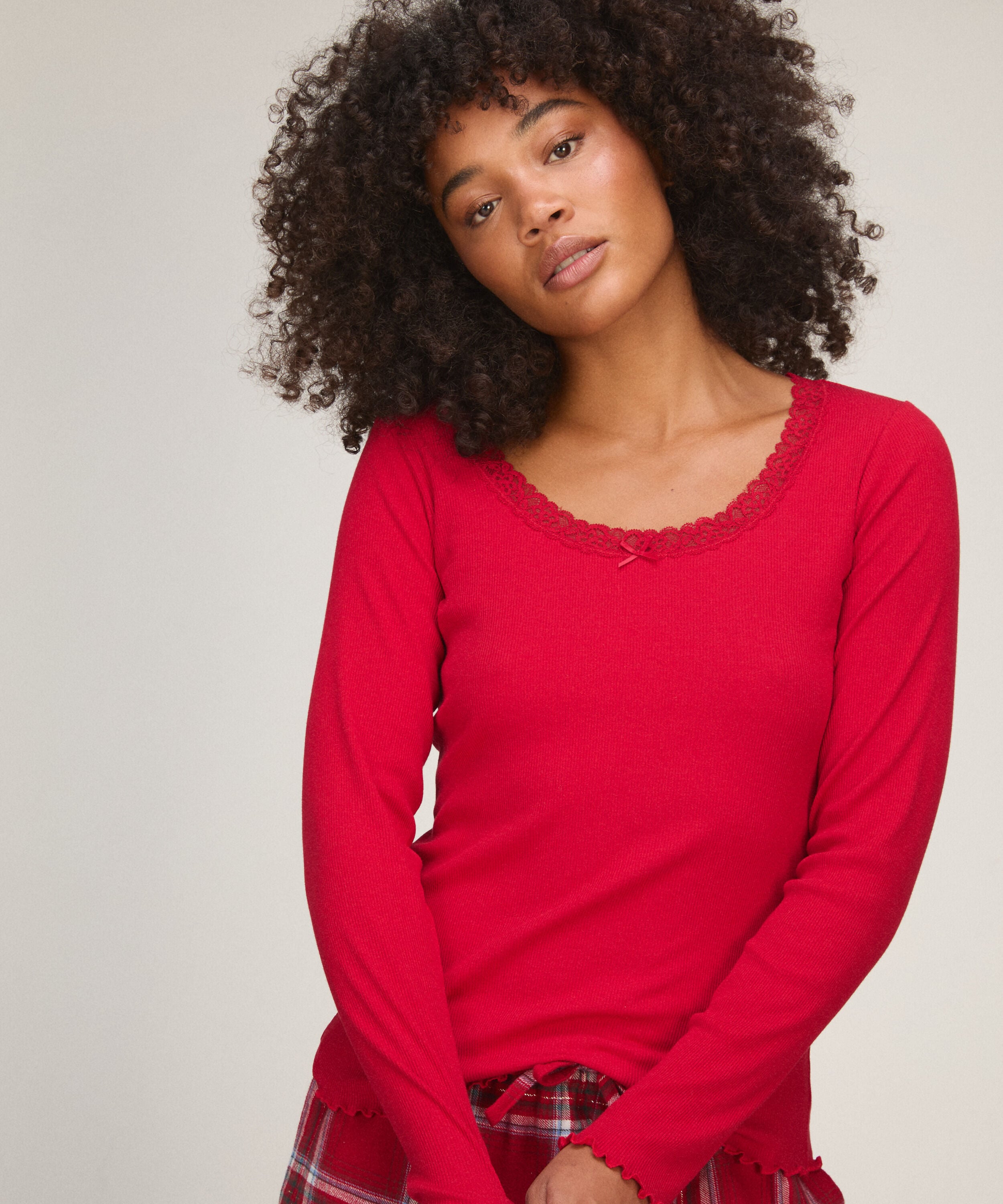 Top Jersey avec Dentelle, Rouge Top Jersey avec Dentelle, Rouge