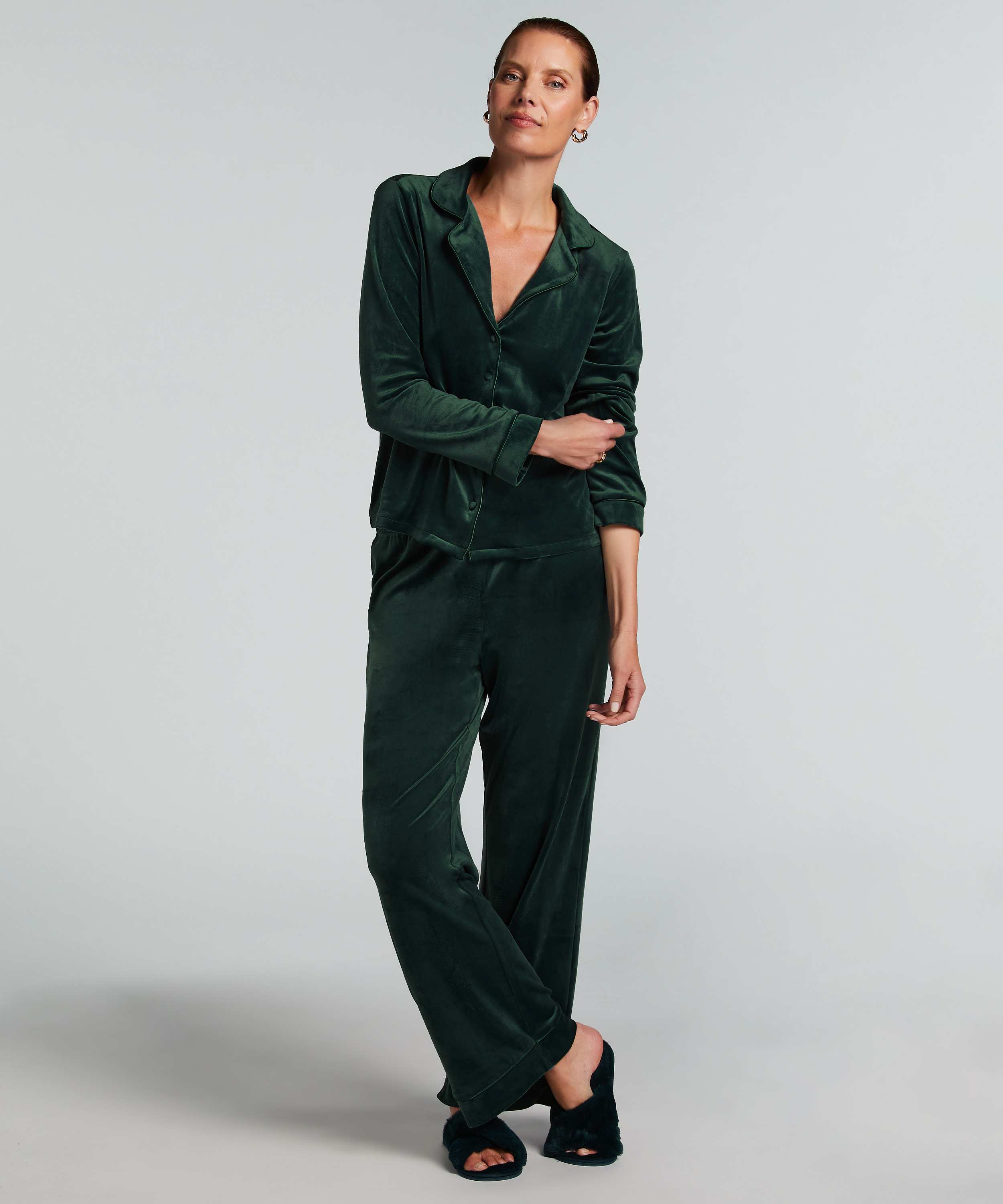 Veste à manches longues en velours, Vert, main