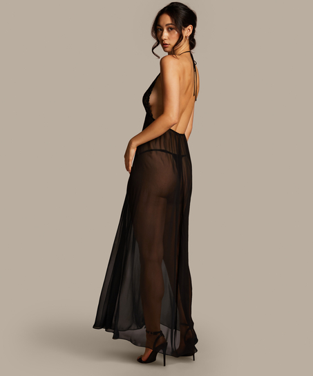 Robe en mousseline de satin Lily, Noir