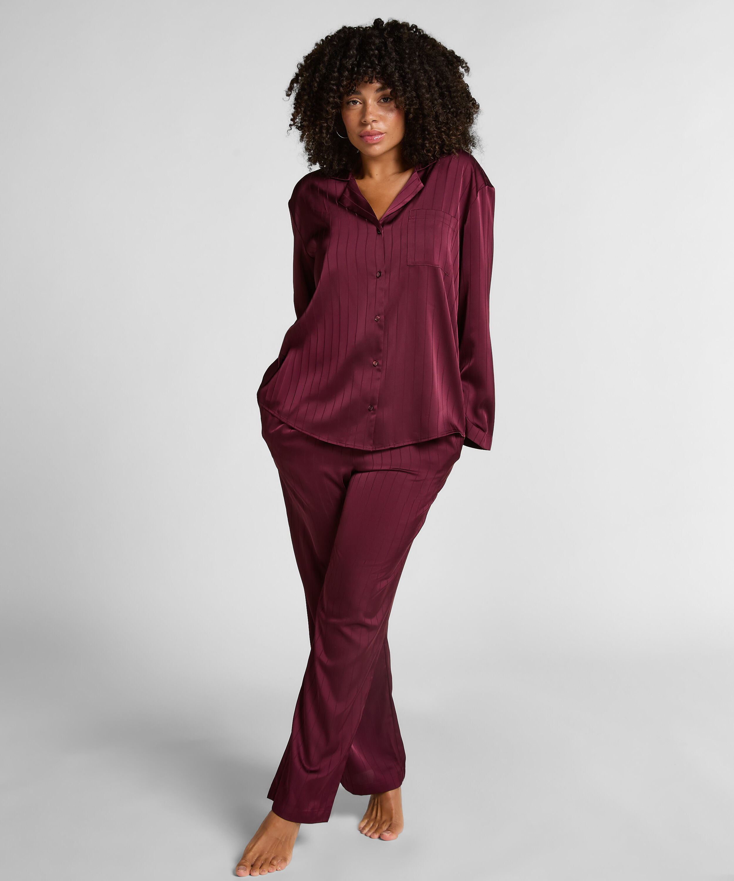 Pantalon à rayures en satin, Violet Pantalon à rayures en satin, Violet