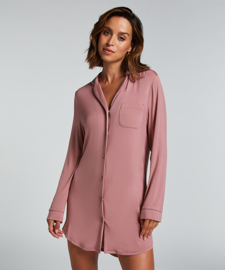 Robe-chemise à manches longues en jersey Essential, Rose