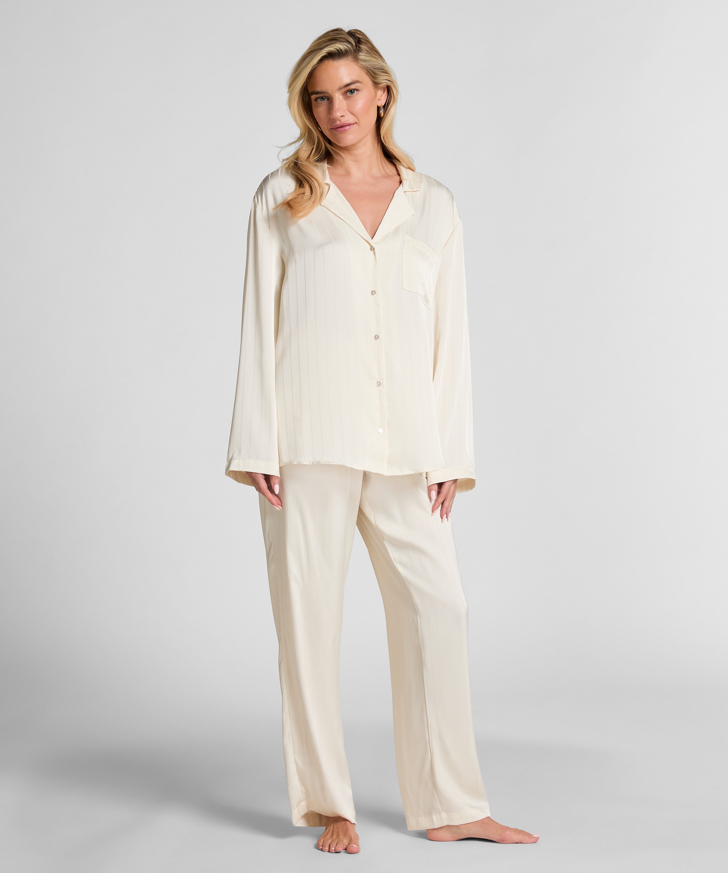 Veste en satin à rayures, Blanc, main