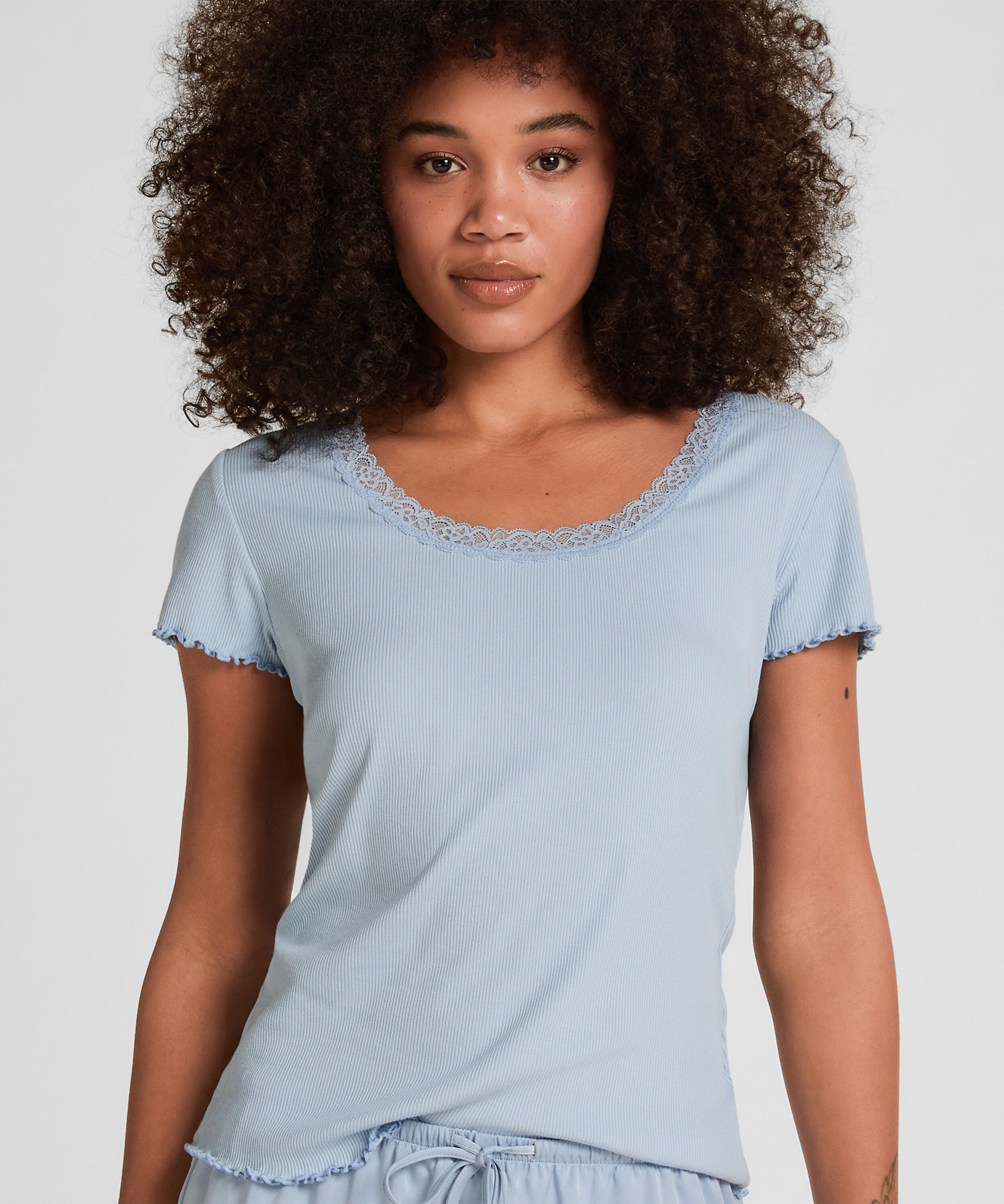 Haut de Pyjama Jersey Côtelé, Bleu
