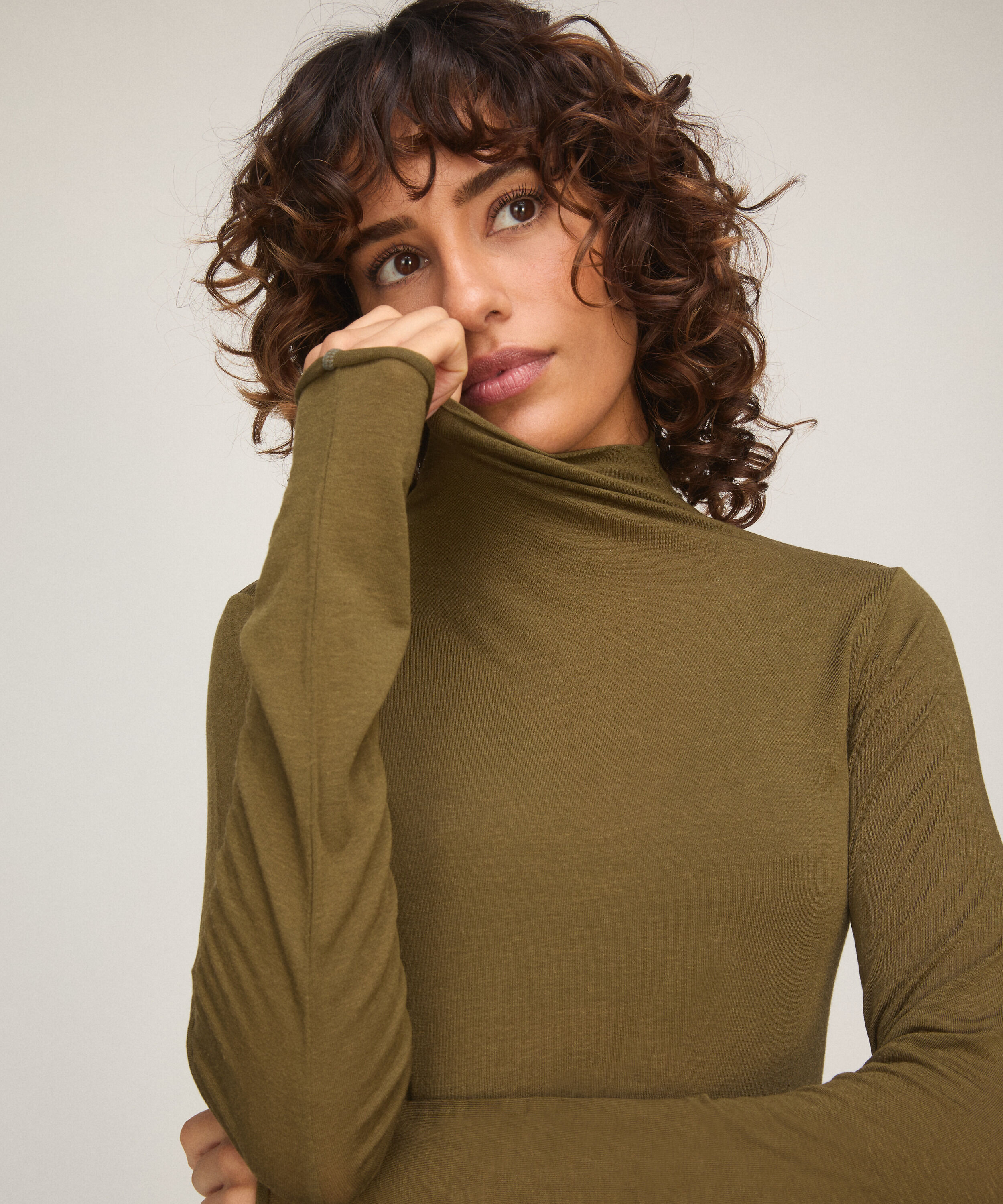 Haut avec cachemire à col roulé super soft, Vert