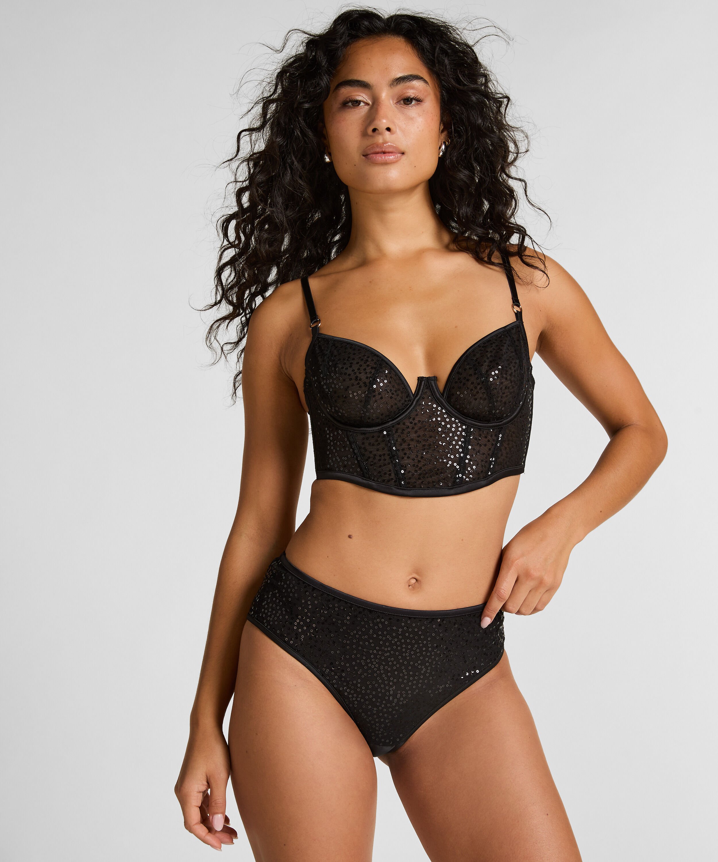 Culotte brésilienne jambe et taille haute Elle, Noir