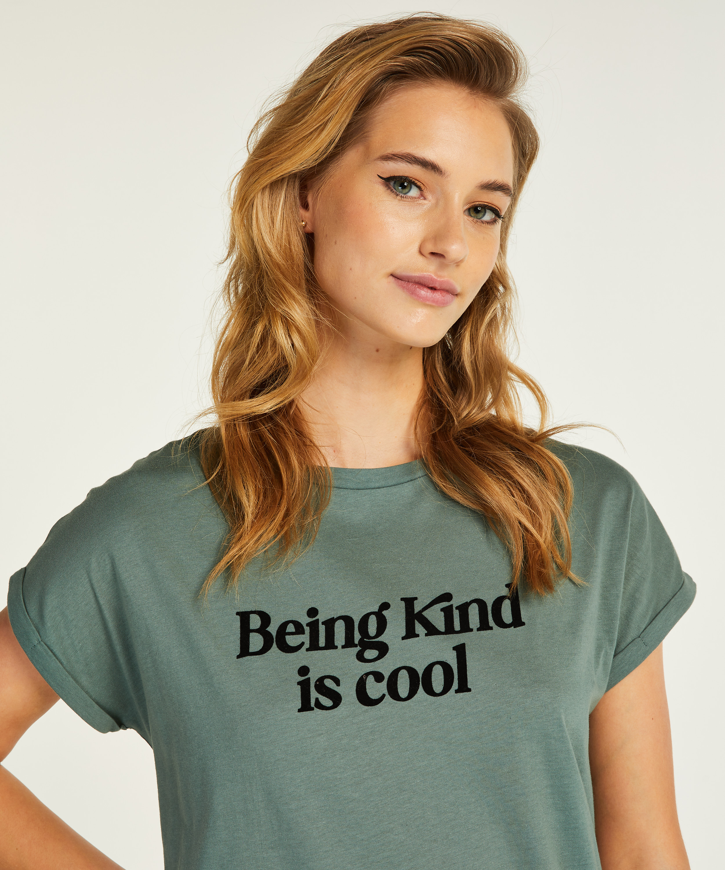 Chemise de nuit à col rond, Vert, main