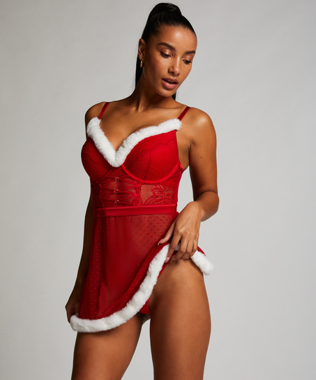 Nuisette sexy Noël à armatures, Rouge